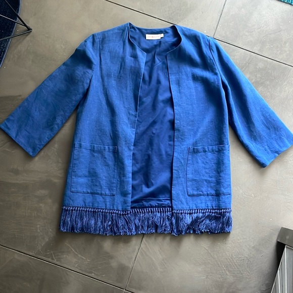 Tory Burch Emily Blue Fringe Trim Jacket Size 4 - Picture 1 of 4